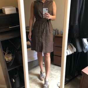 BROWN LINEN TIE DRESS